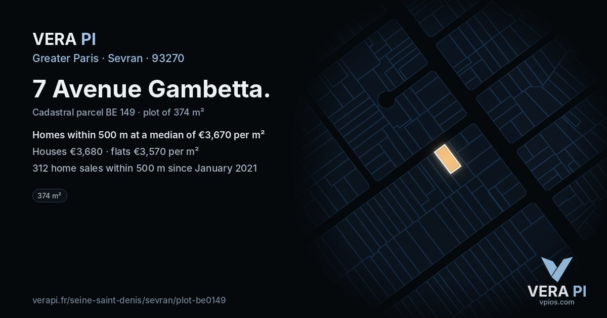 7 Avenue Gambetta, Sevran at night – the plot lit, the parcels around coloured by the prices near them