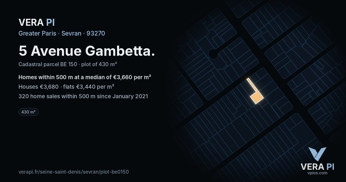 5 Avenue Gambetta, Sevran at night – the plot lit, the parcels around coloured by the prices near them