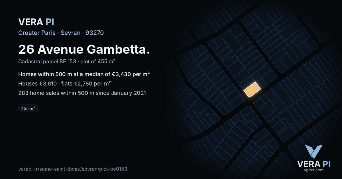 26 Avenue Gambetta, Sevran at night – the plot lit, the parcels around coloured by the prices near them