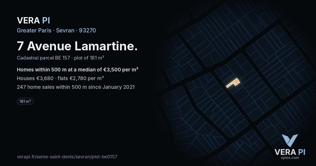 7 Avenue Lamartine, Sevran at night – the plot lit, the parcels around coloured by the prices near them