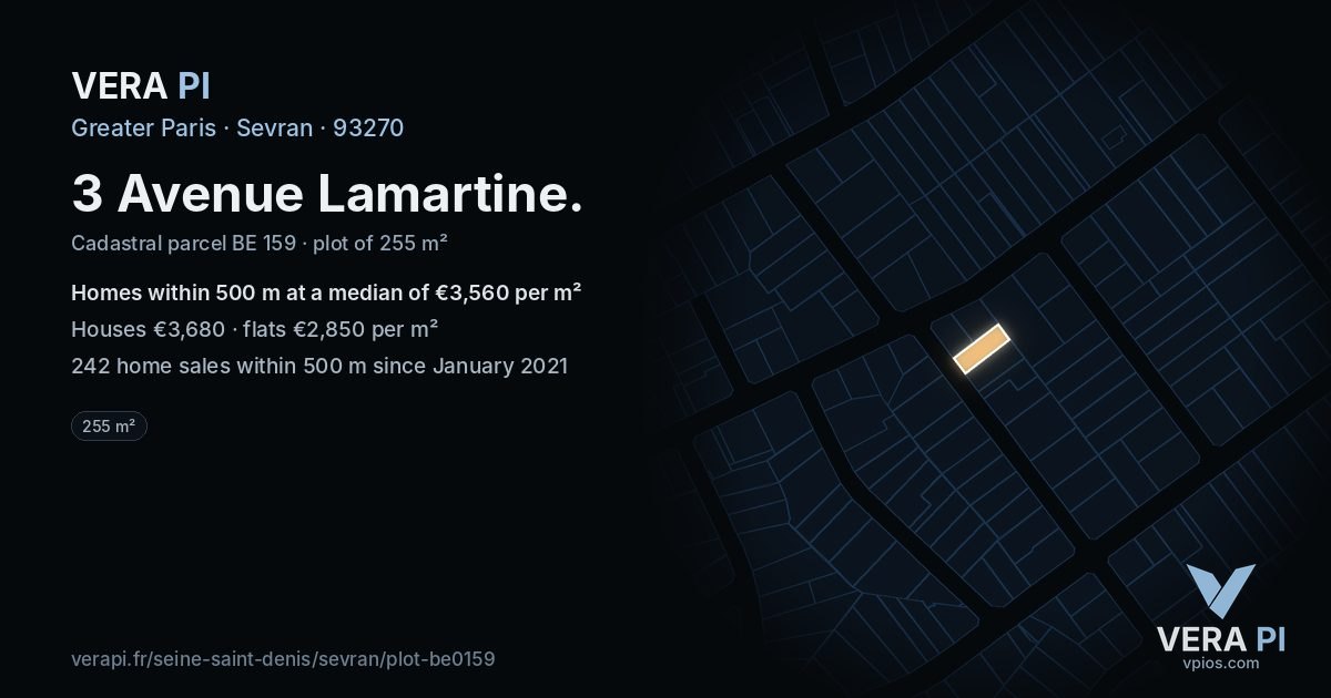 3 Avenue Lamartine, Sevran at night – the plot lit, the parcels around coloured by the prices near them
