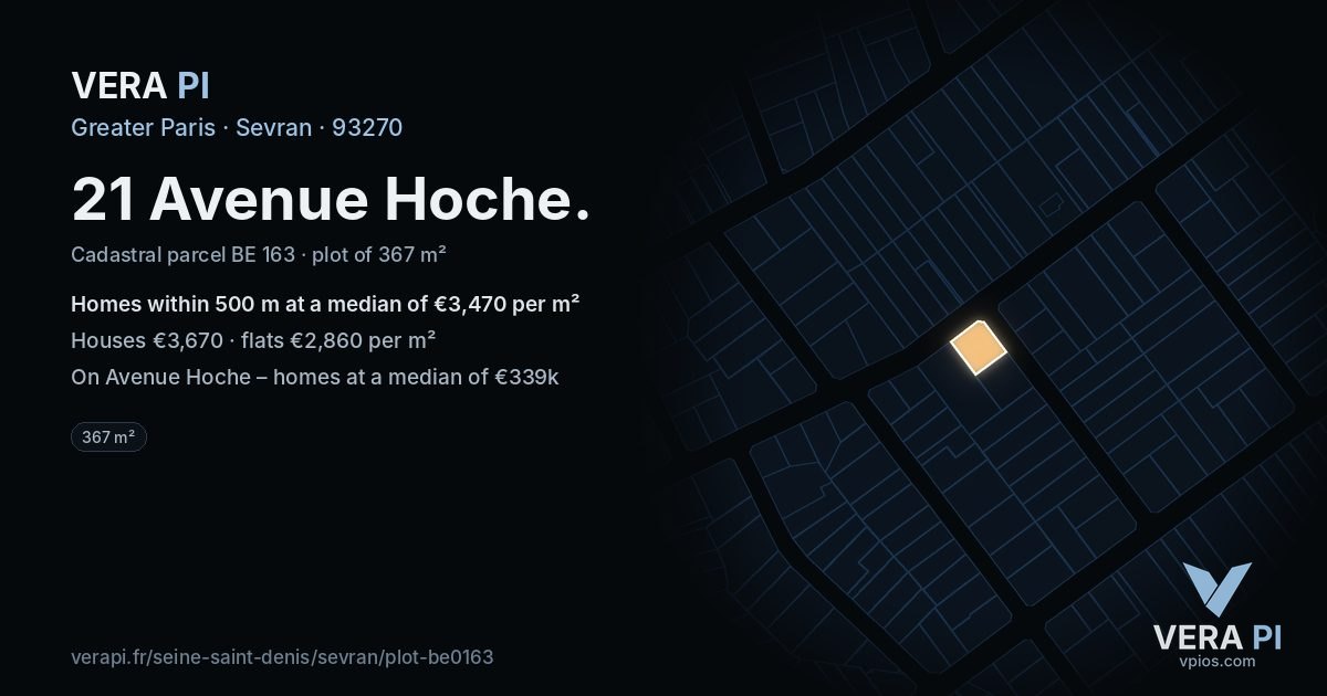 21 Avenue Hoche, Sevran at night – the plot lit, the parcels around coloured by the prices near them
