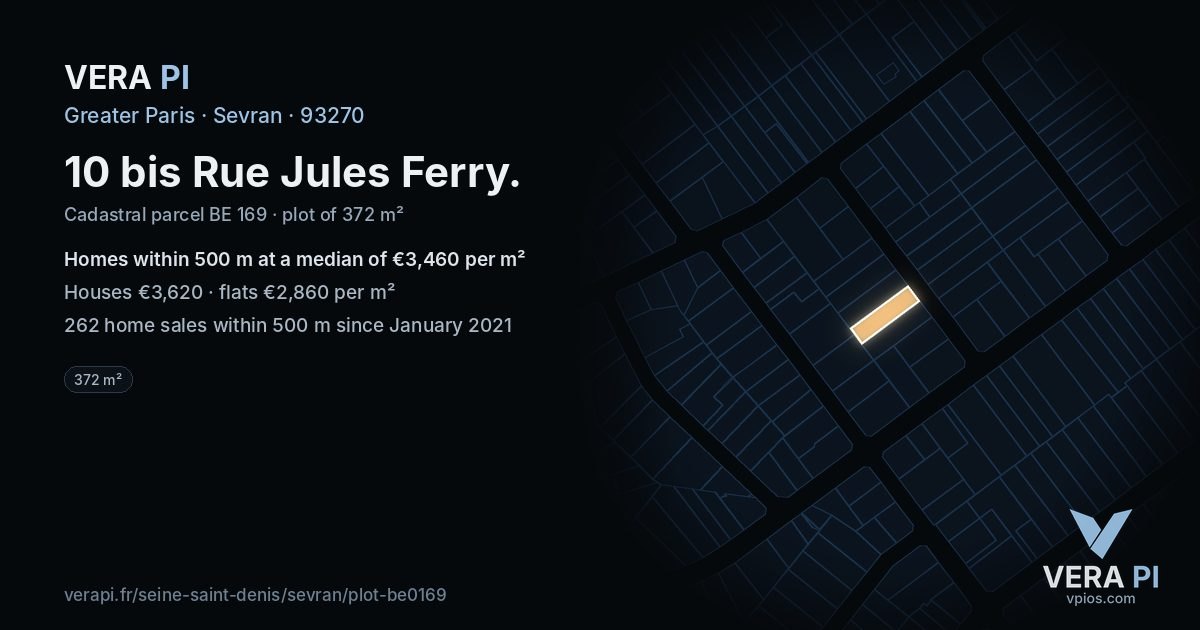 10 bis Rue Jules Ferry, Sevran at night – the plot lit, the parcels around coloured by the prices near them