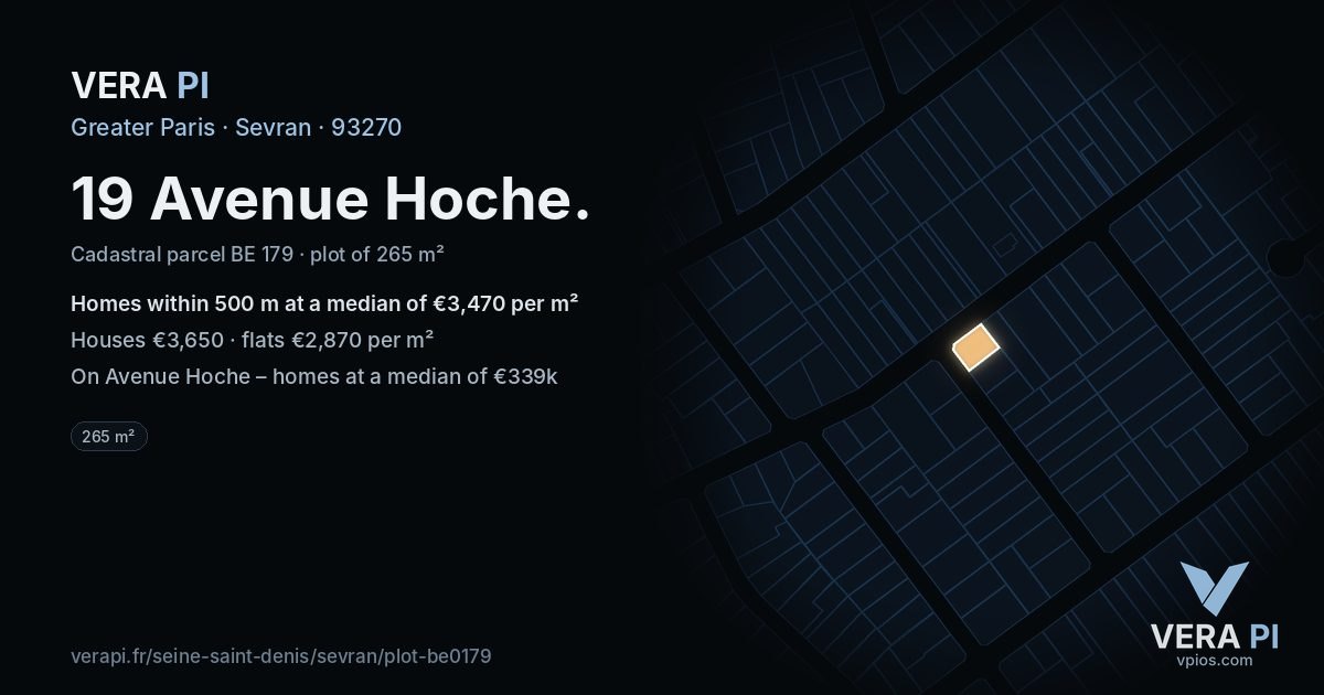 19 Avenue Hoche, Sevran at night – the plot lit, the parcels around coloured by the prices near them