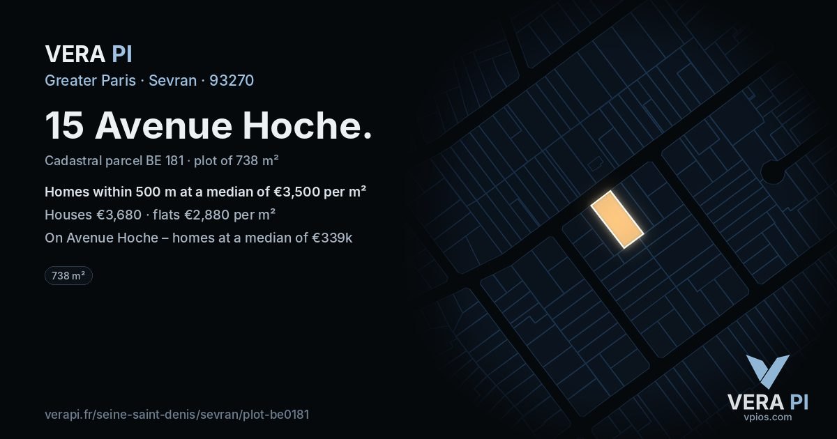 15 Avenue Hoche, Sevran at night – the plot lit, the parcels around coloured by the prices near them