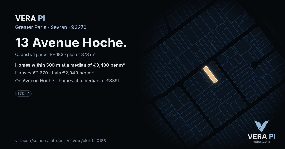13 Avenue Hoche, Sevran at night – the plot lit, the parcels around coloured by the prices near them
