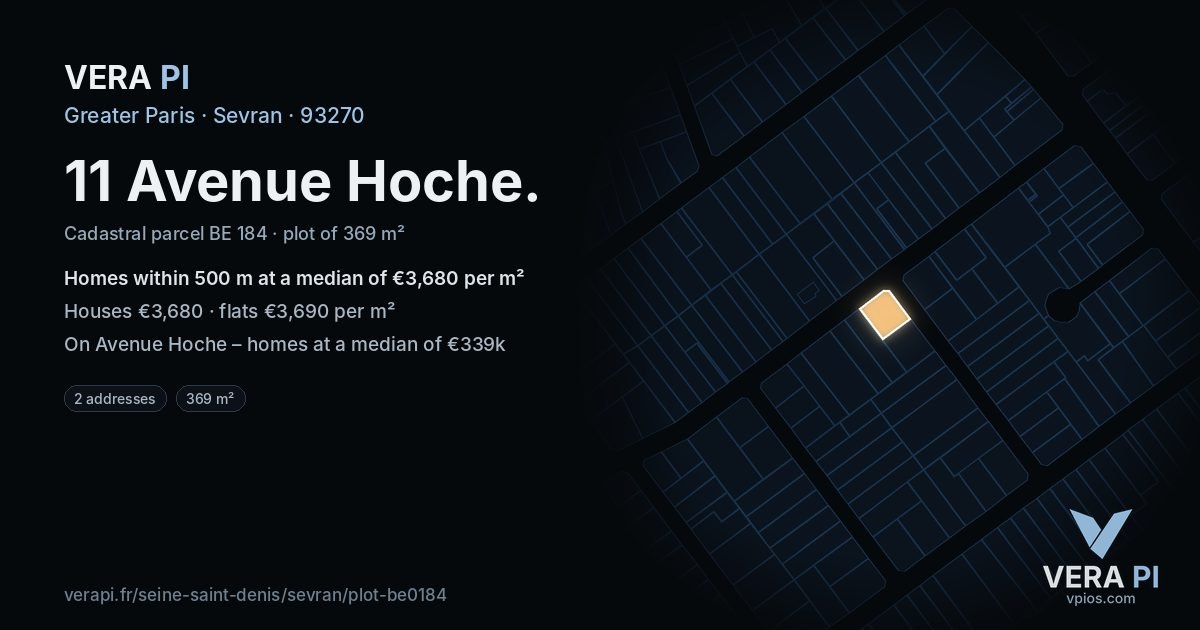 11 Avenue Hoche, Sevran at night – the plot lit, the parcels around coloured by the prices near them