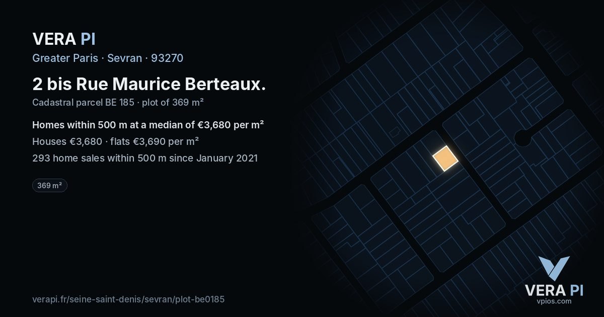 2 bis Rue Maurice Berteaux, Sevran at night – the plot lit, the parcels around coloured by the prices near them