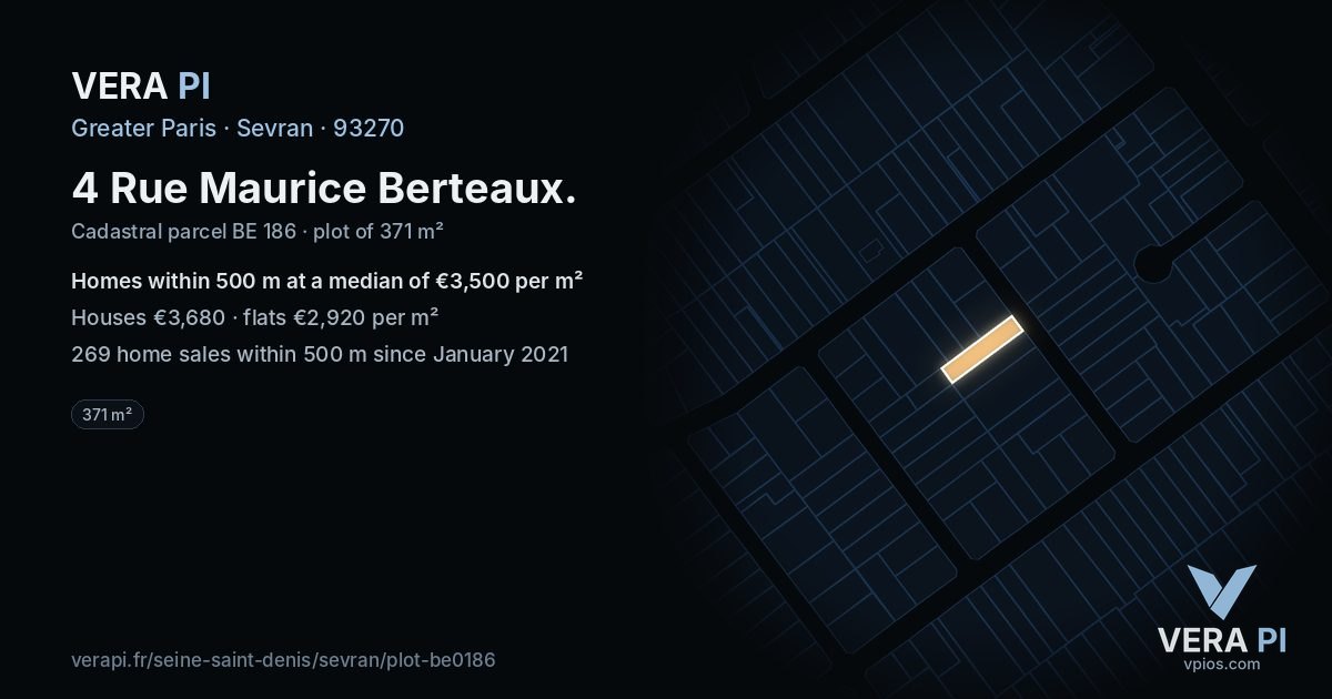 4 Rue Maurice Berteaux, Sevran at night – the plot lit, the parcels around coloured by the prices near them