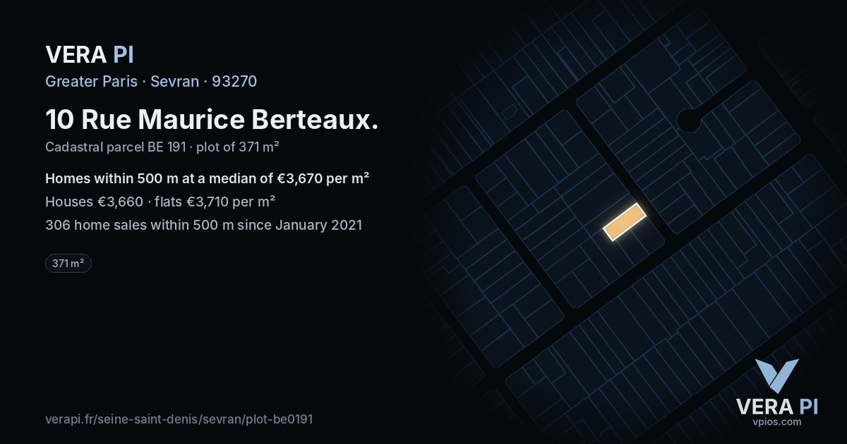 10 Rue Maurice Berteaux, Sevran at night – the plot lit, the parcels around coloured by the prices near them