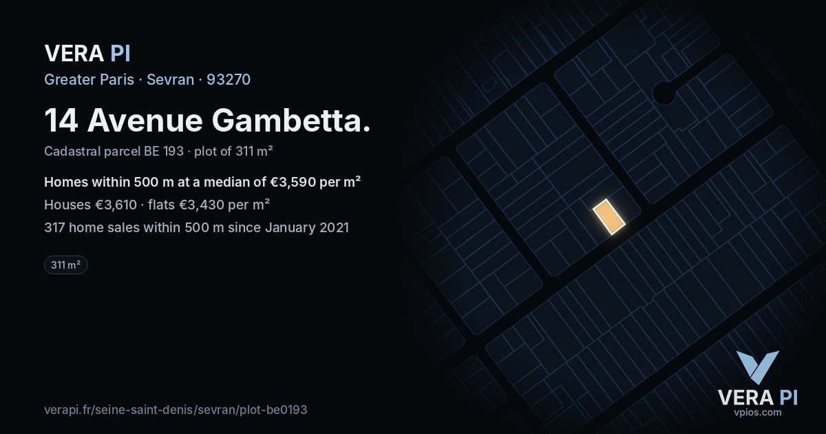 14 Avenue Gambetta, Sevran at night – the plot lit, the parcels around coloured by the prices near them