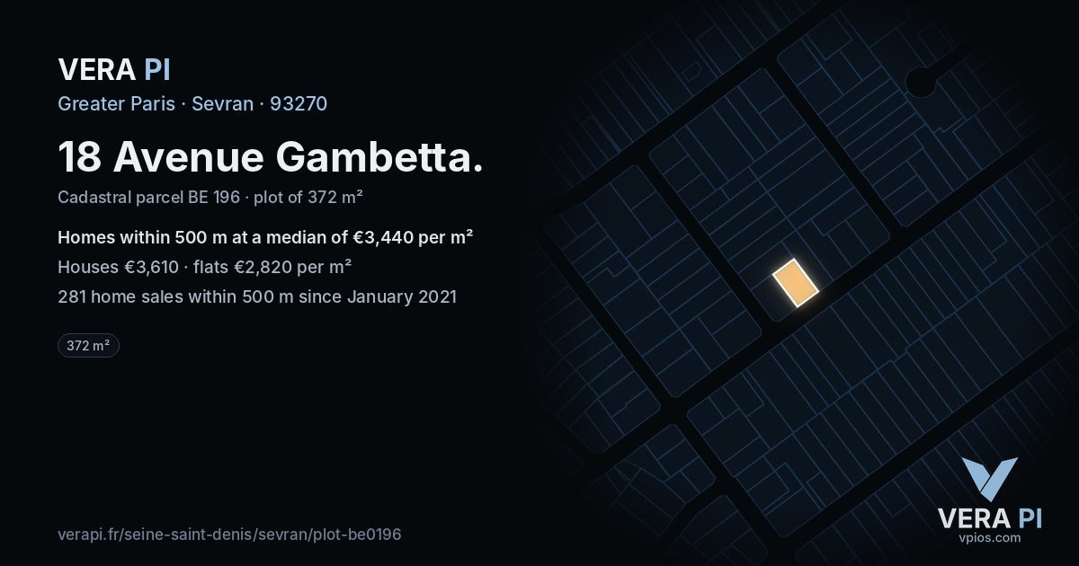 18 Avenue Gambetta, Sevran at night – the plot lit, the parcels around coloured by the prices near them