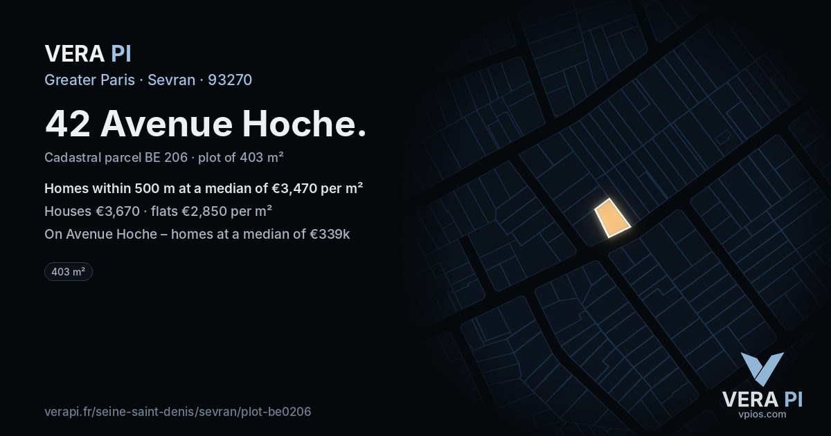 42 Avenue Hoche, Sevran at night – the plot lit, the parcels around coloured by the prices near them