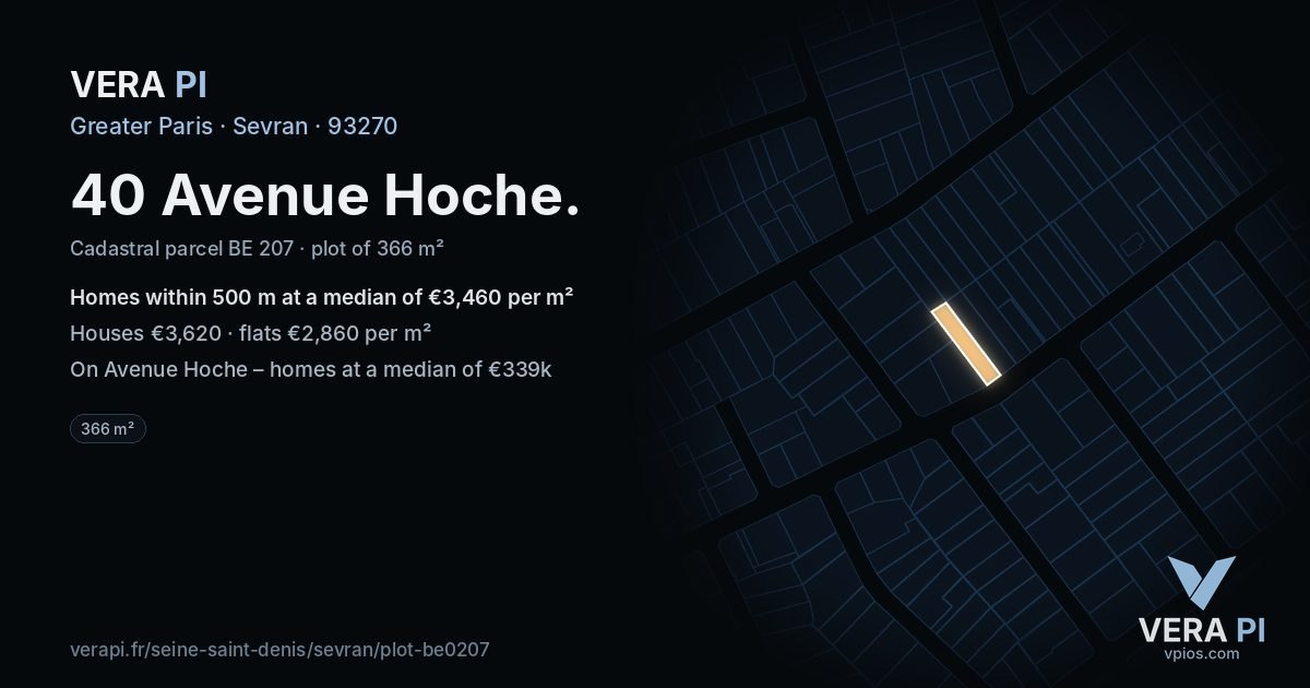 40 Avenue Hoche, Sevran at night – the plot lit, the parcels around coloured by the prices near them