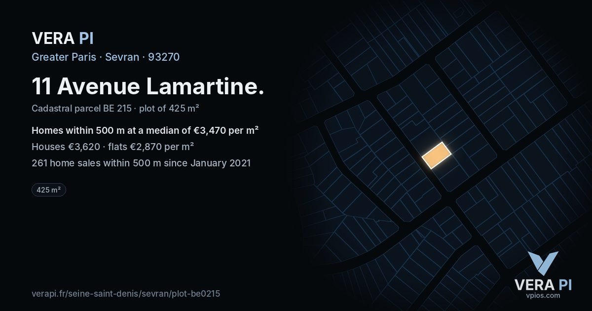 11 Avenue Lamartine, Sevran at night – the plot lit, the parcels around coloured by the prices near them