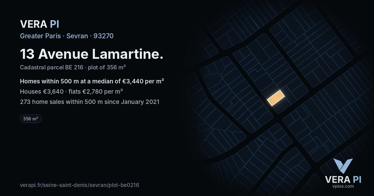 13 Avenue Lamartine, Sevran at night – the plot lit, the parcels around coloured by the prices near them
