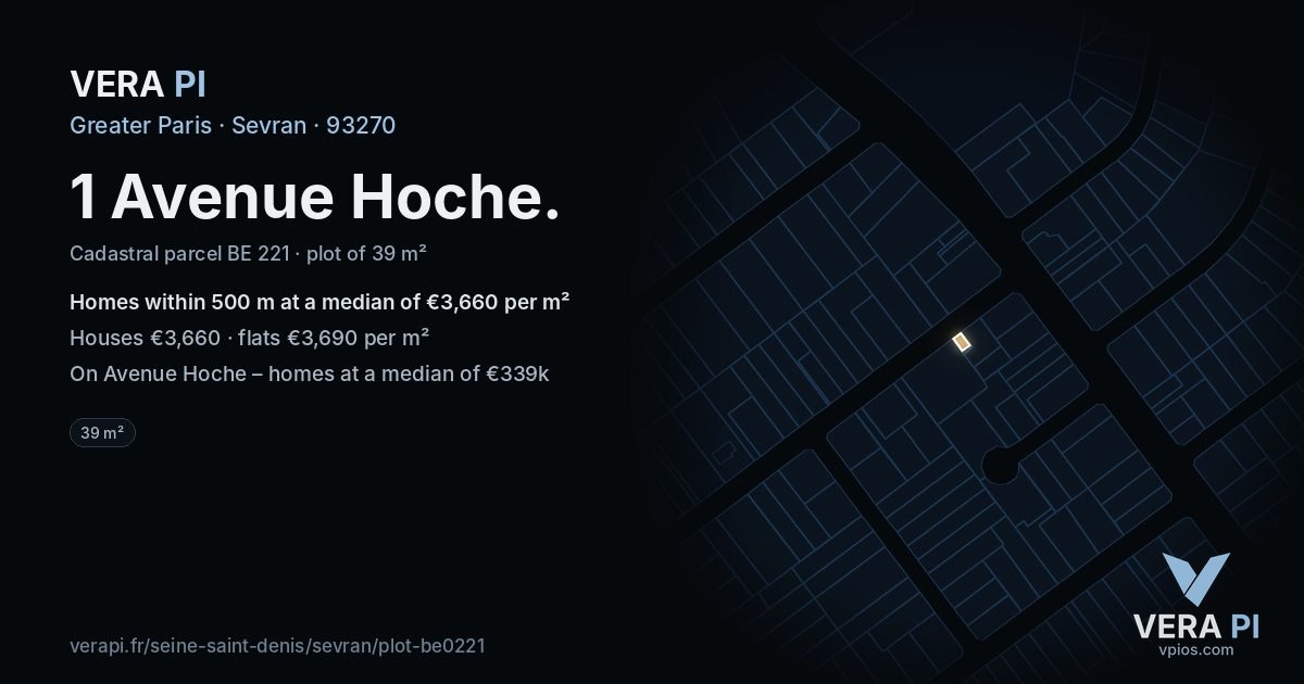 1 Avenue Hoche, Sevran at night – the plot lit, the parcels around coloured by the prices near them