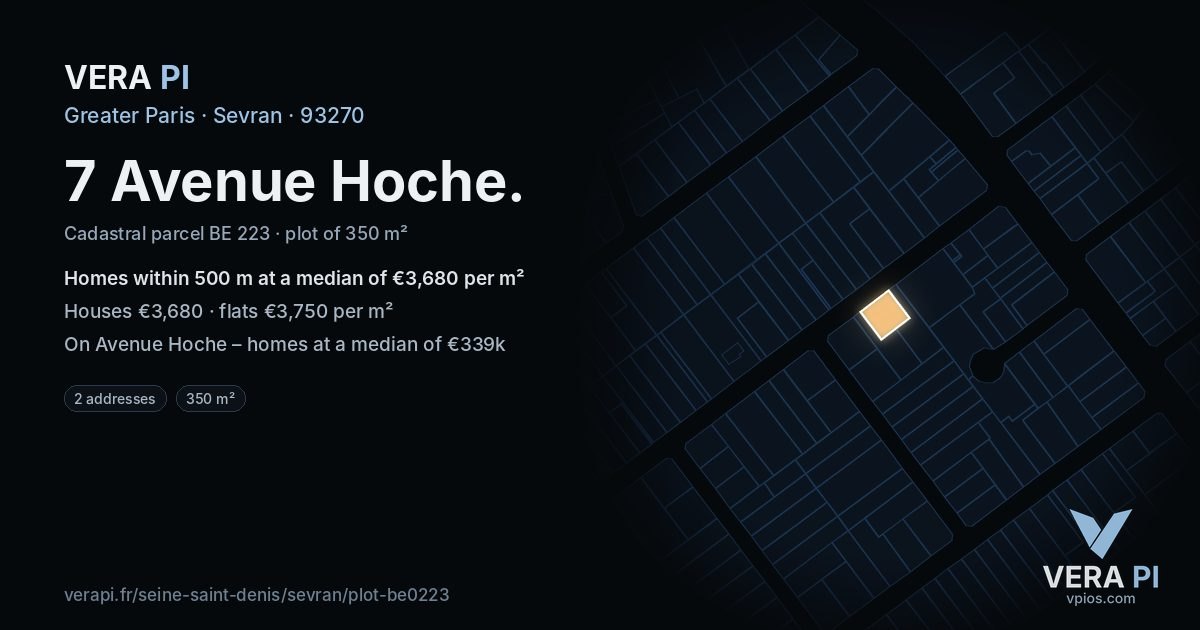 7 Avenue Hoche, Sevran at night – the plot lit, the parcels around coloured by the prices near them