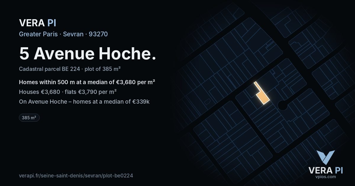 5 Avenue Hoche, Sevran at night – the plot lit, the parcels around coloured by the prices near them