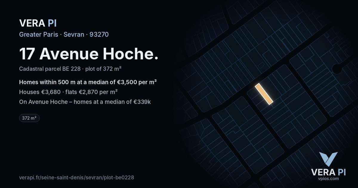 17 Avenue Hoche, Sevran at night – the plot lit, the parcels around coloured by the prices near them