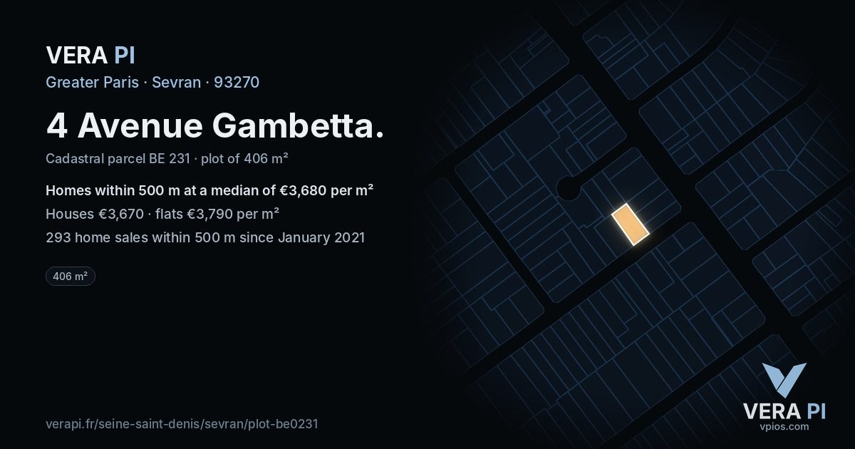 4 Avenue Gambetta, Sevran at night – the plot lit, the parcels around coloured by the prices near them