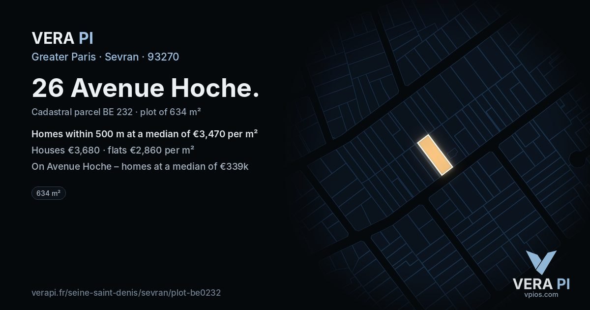 26 Avenue Hoche, Sevran at night – the plot lit, the parcels around coloured by the prices near them