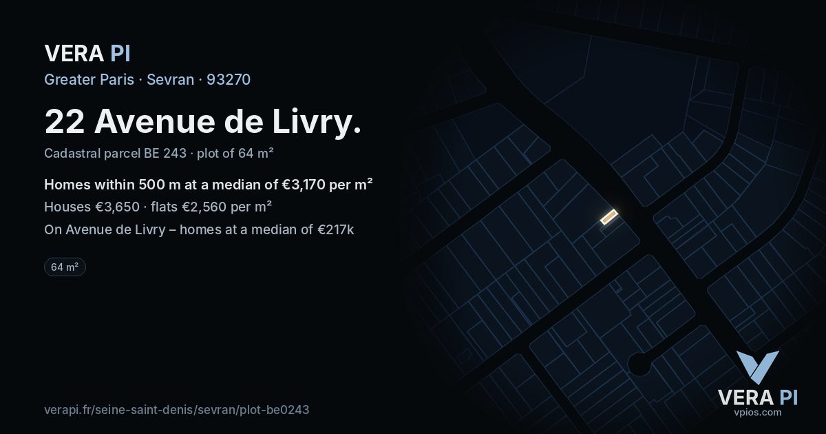 22 Avenue de Livry, Sevran at night – the plot lit, the parcels around coloured by the prices near them