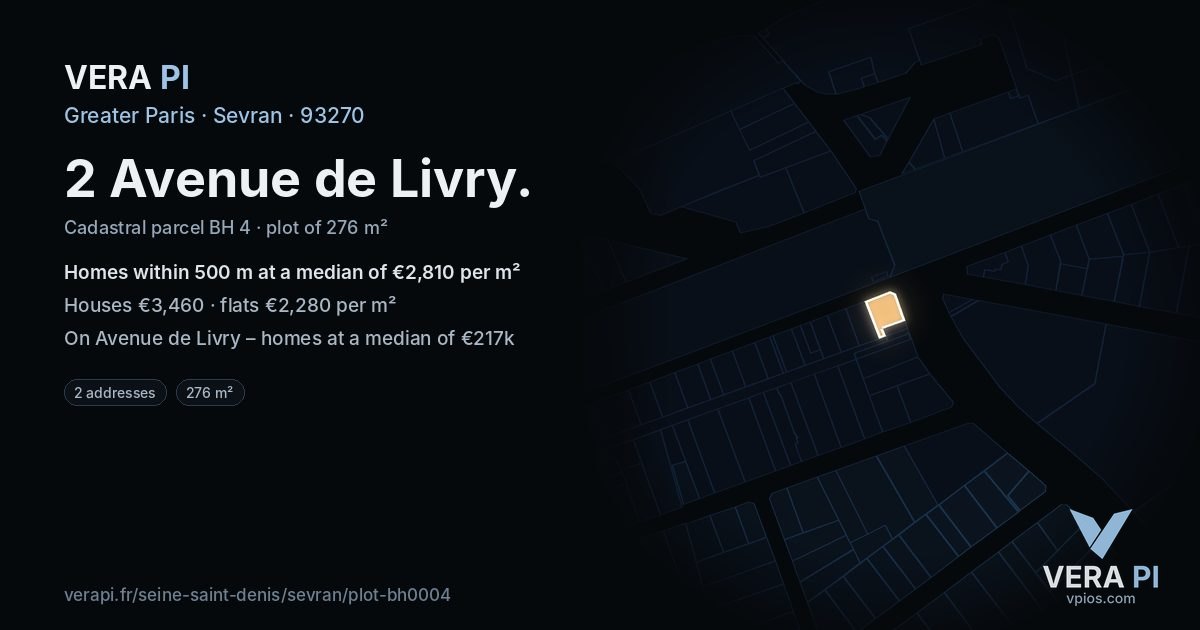 2 Avenue de Livry, Sevran at night – the plot lit, the parcels around coloured by the prices near them