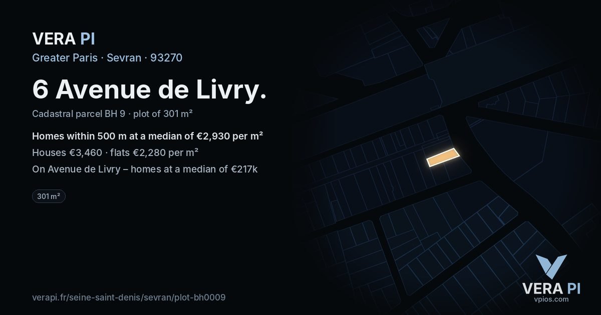 6 Avenue de Livry, Sevran at night – the plot lit, the parcels around coloured by the prices near them