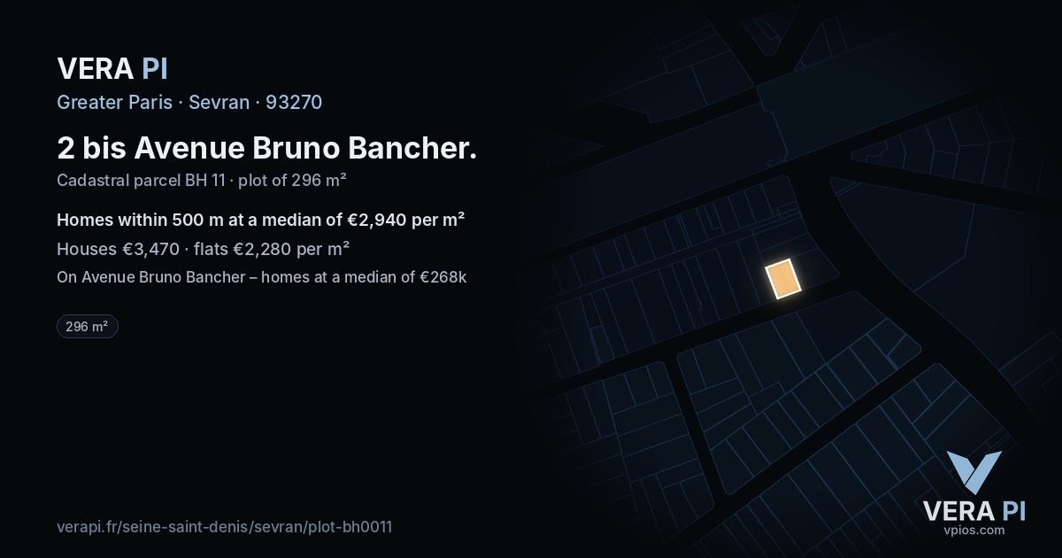 2 bis Avenue Bruno Bancher, Sevran at night – the plot lit, the parcels around coloured by the prices near them