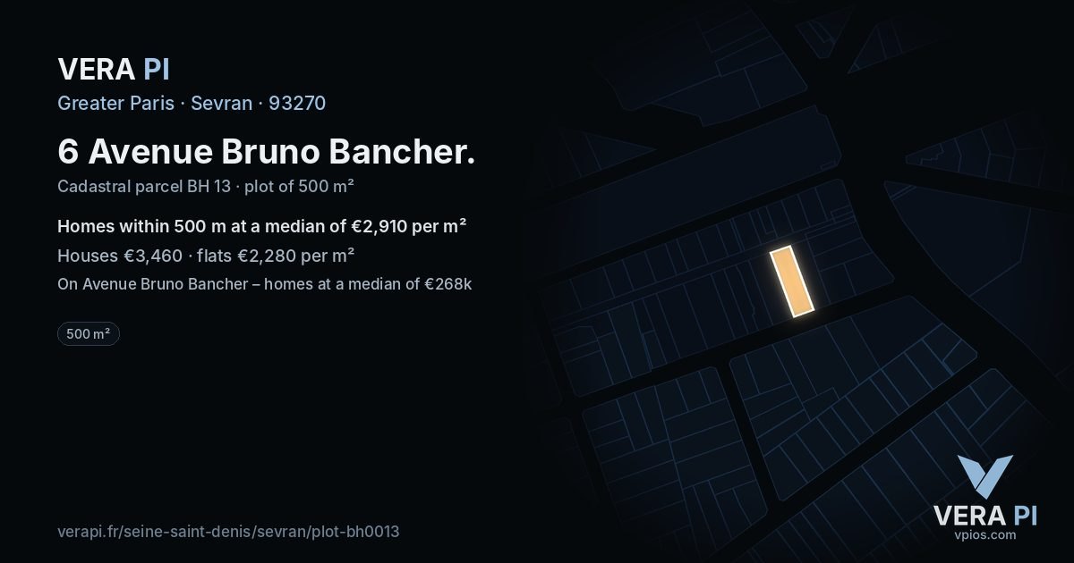 6 Avenue Bruno Bancher, Sevran at night – the plot lit, the parcels around coloured by the prices near them