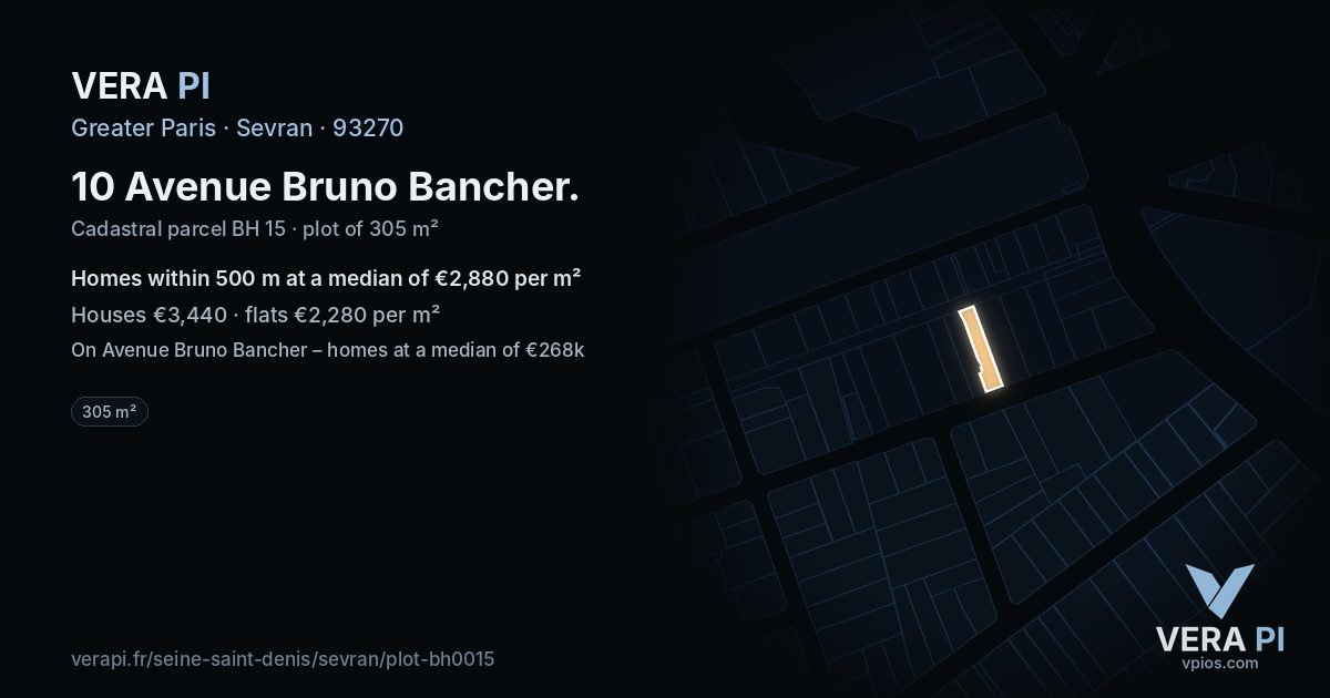 10 Avenue Bruno Bancher, Sevran at night – the plot lit, the parcels around coloured by the prices near them