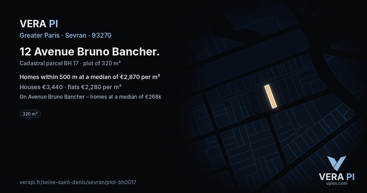 12 Avenue Bruno Bancher, Sevran at night – the plot lit, the parcels around coloured by the prices near them