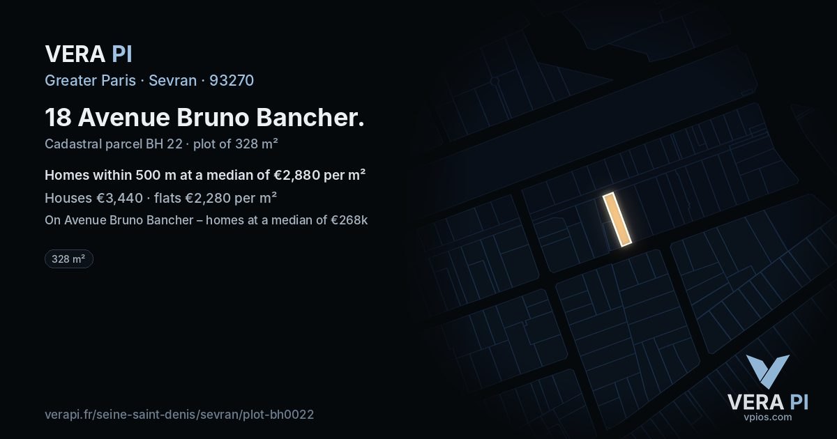 18 Avenue Bruno Bancher, Sevran at night – the plot lit, the parcels around coloured by the prices near them