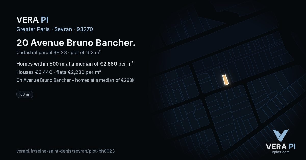 20 Avenue Bruno Bancher, Sevran at night – the plot lit, the parcels around coloured by the prices near them