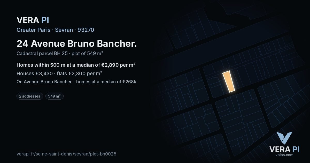 24 Avenue Bruno Bancher, Sevran at night – the plot lit, the parcels around coloured by the prices near them