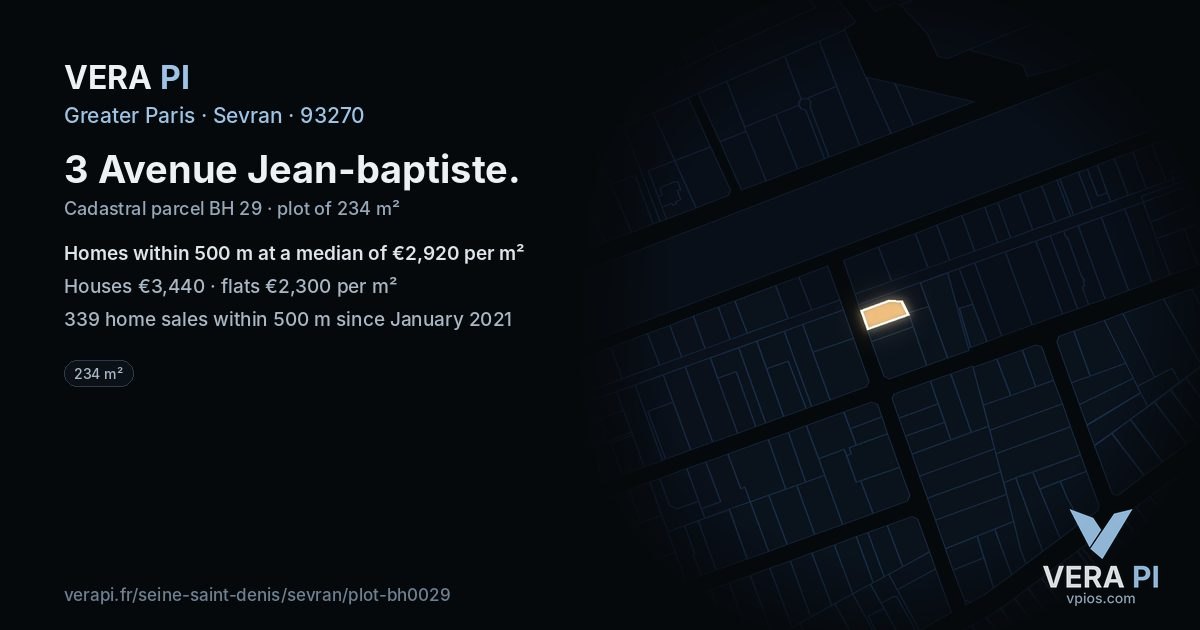 3 Avenue Jean-baptiste, Sevran at night – the plot lit, the parcels around coloured by the prices near them