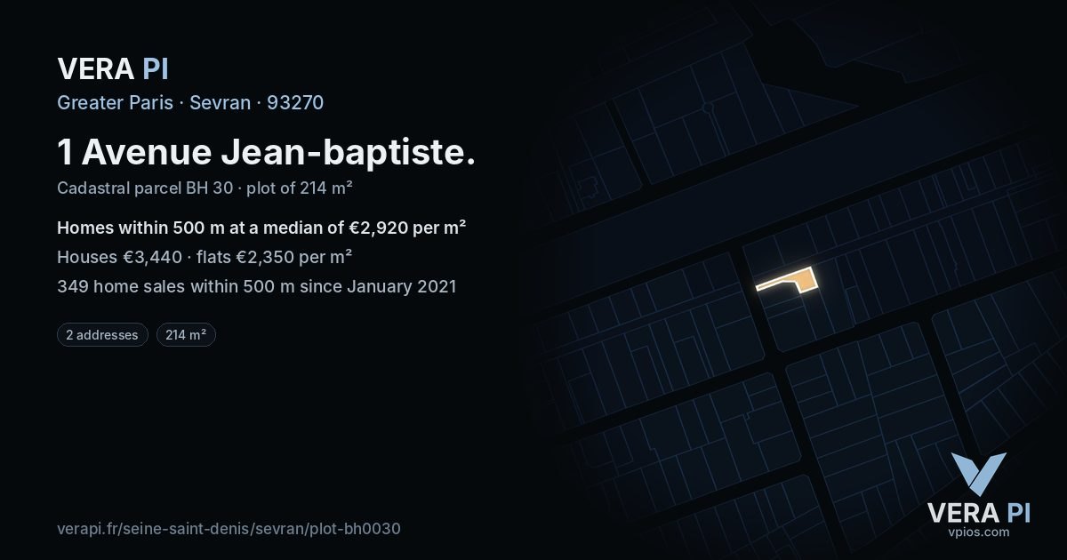 1 Avenue Jean-baptiste, Sevran at night – the plot lit, the parcels around coloured by the prices near them