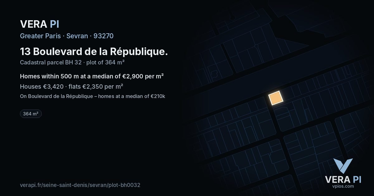 13 Boulevard de la République, Sevran at night – the plot lit, the parcels around coloured by the prices near them