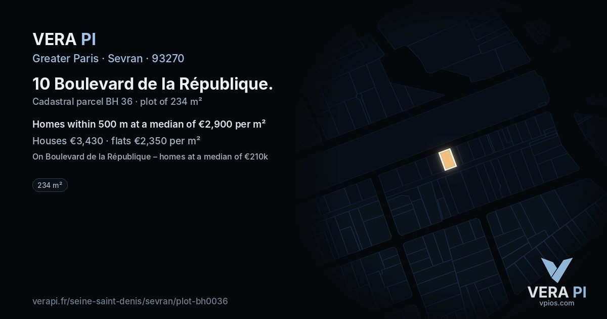 10 Boulevard de la République, Sevran at night – the plot lit, the parcels around coloured by the prices near them