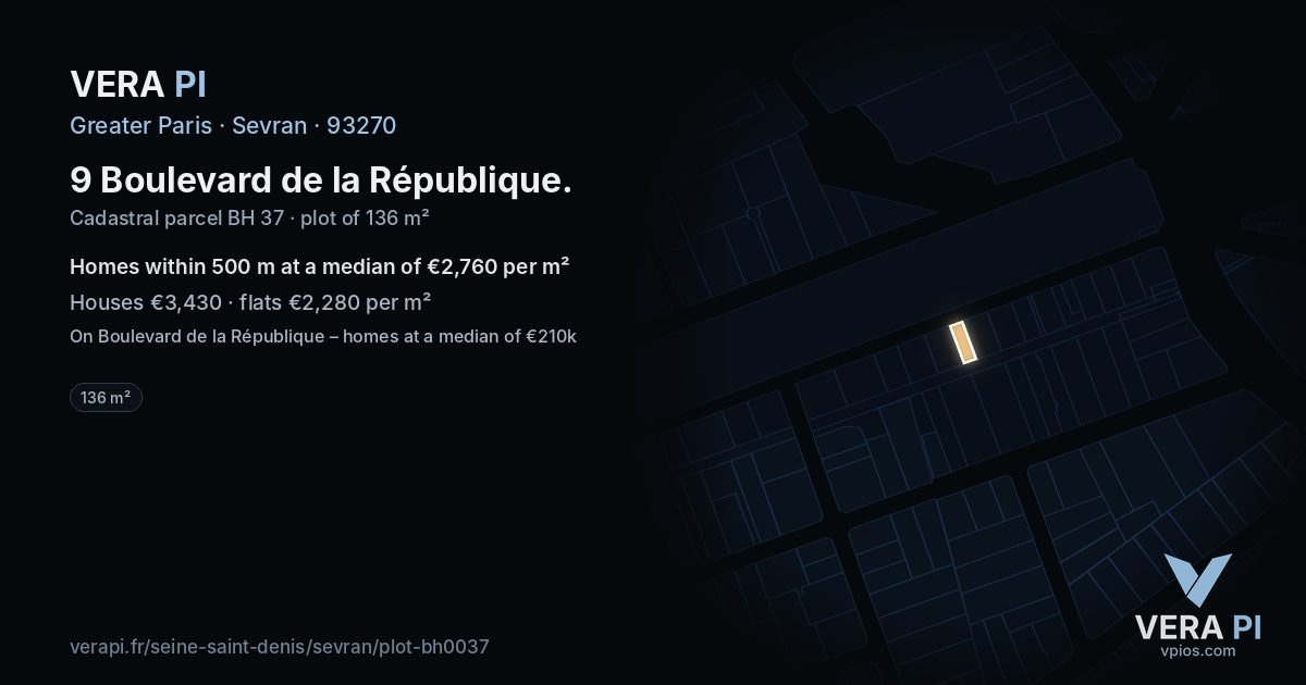 9 Boulevard de la République, Sevran at night – the plot lit, the parcels around coloured by the prices near them
