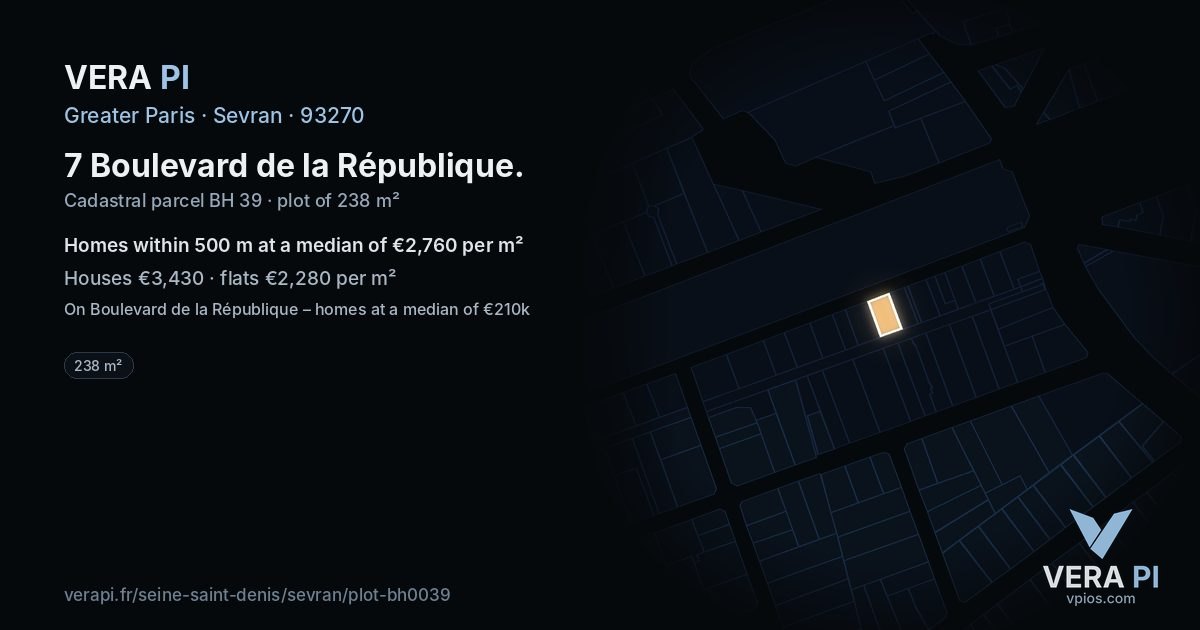 7 Boulevard de la République, Sevran at night – the plot lit, the parcels around coloured by the prices near them