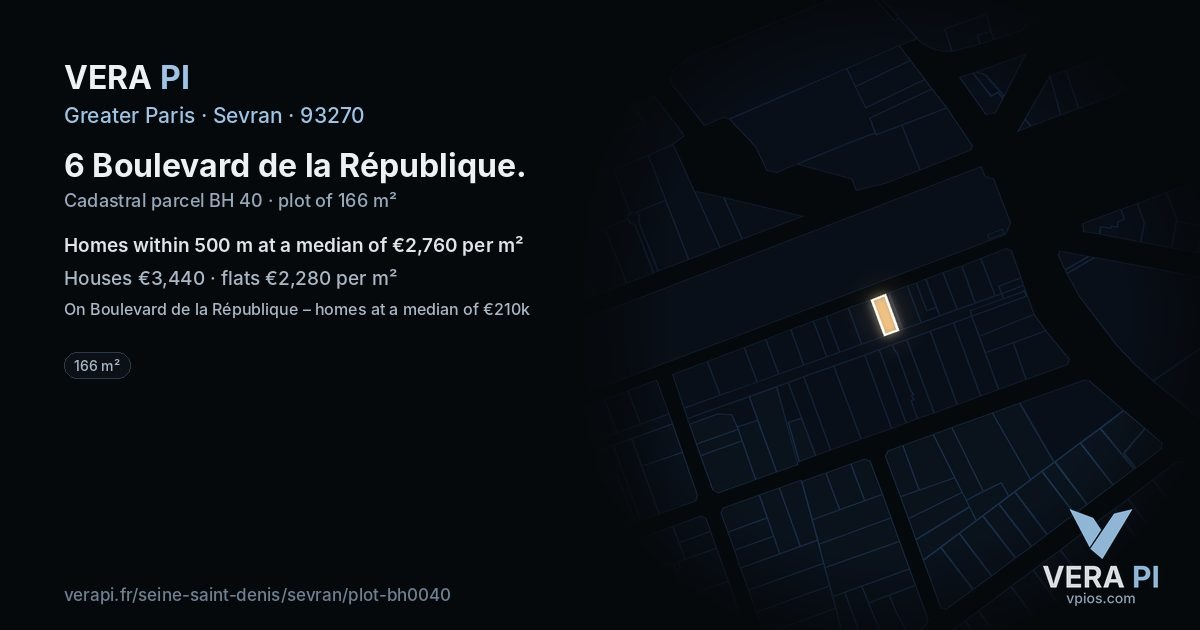 6 Boulevard de la République, Sevran at night – the plot lit, the parcels around coloured by the prices near them