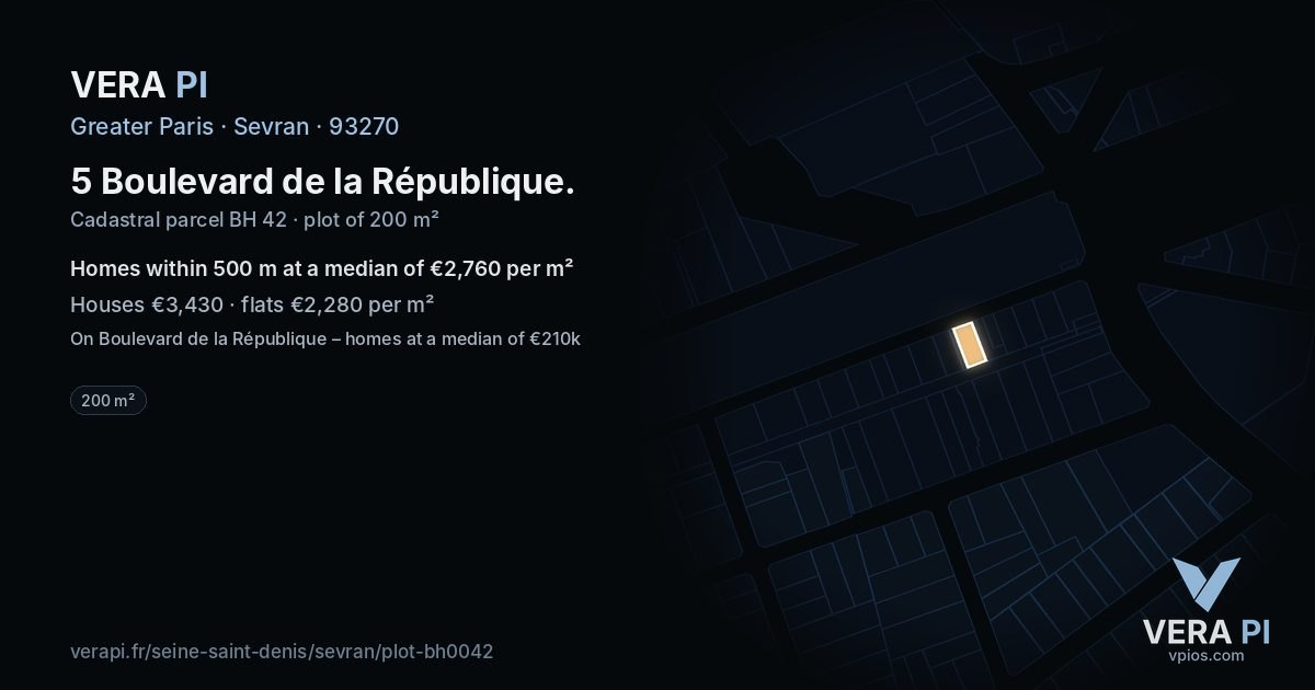 5 Boulevard de la République, Sevran at night – the plot lit, the parcels around coloured by the prices near them