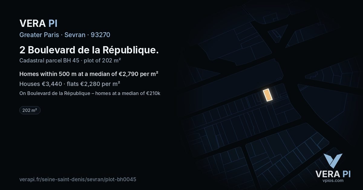 2 Boulevard de la République, Sevran at night – the plot lit, the parcels around coloured by the prices near them