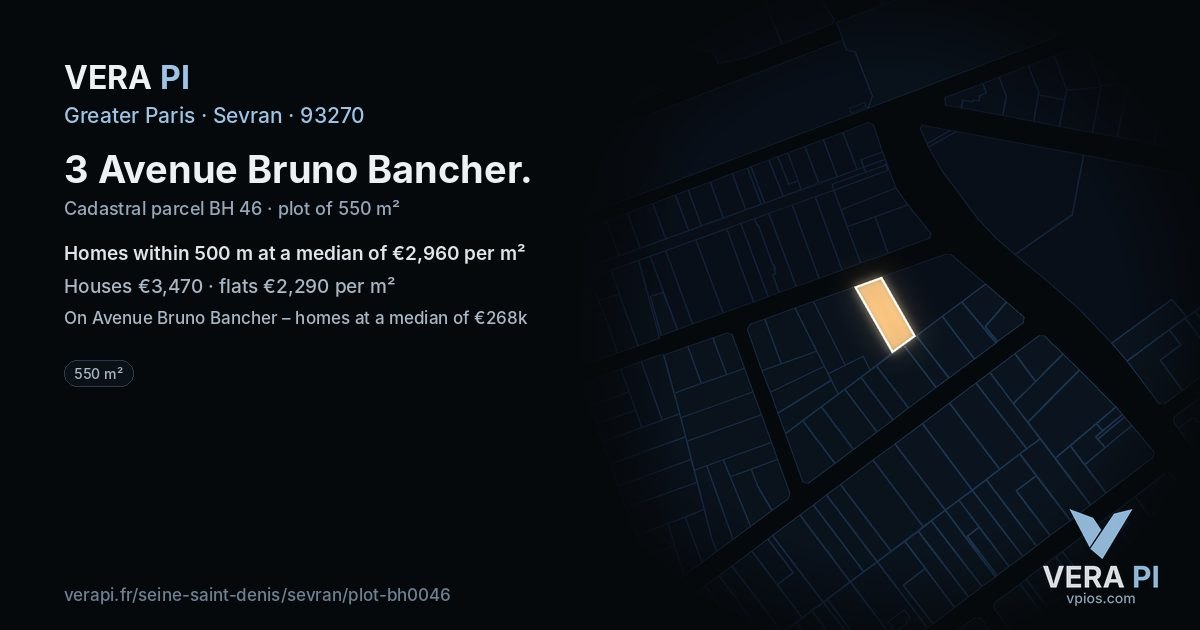 3 Avenue Bruno Bancher, Sevran at night – the plot lit, the parcels around coloured by the prices near them