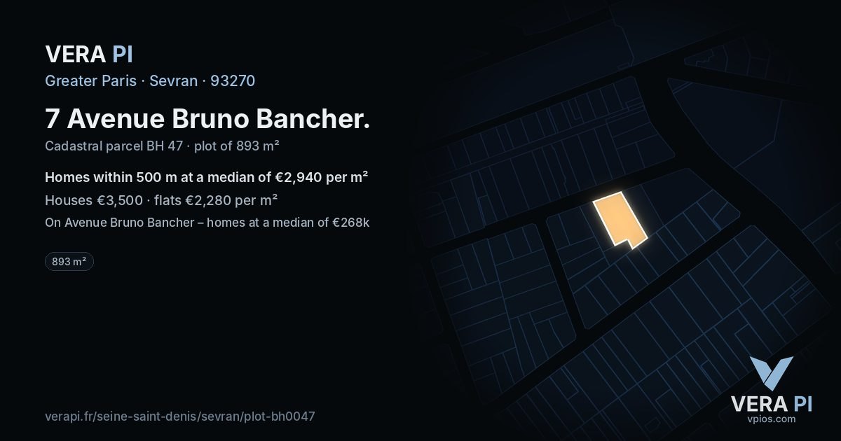 7 Avenue Bruno Bancher, Sevran at night – the plot lit, the parcels around coloured by the prices near them
