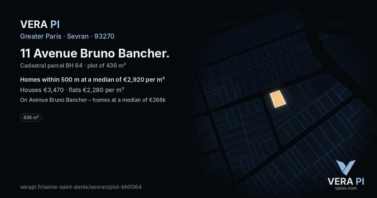 11 Avenue Bruno Bancher, Sevran at night – the plot lit, the parcels around coloured by the prices near them