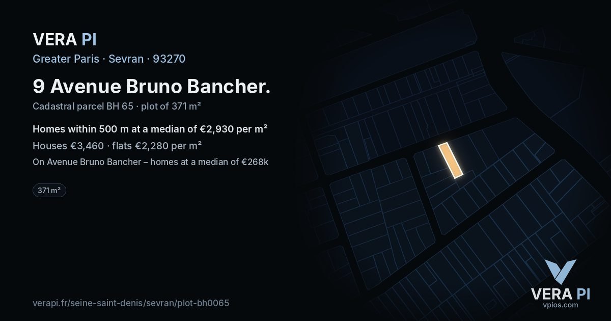 9 Avenue Bruno Bancher, Sevran at night – the plot lit, the parcels around coloured by the prices near them