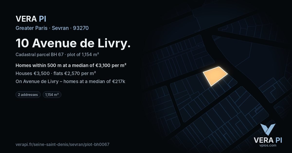 10 Avenue de Livry, Sevran at night – the plot lit, the parcels around coloured by the prices near them